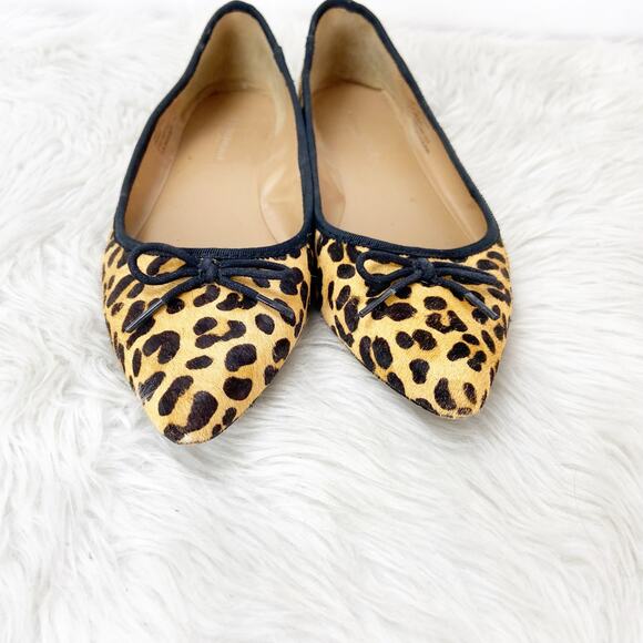 Banana Republic 7 Womens Cheetah Print Leather Sole Calf Hair Pointed Toe Flats - Picture 5 of 10